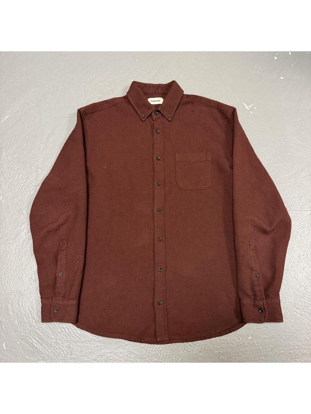 Taylor Stitch The Jack Waffle Knit Burgundy Red Button Up Long Sleeve Shirt